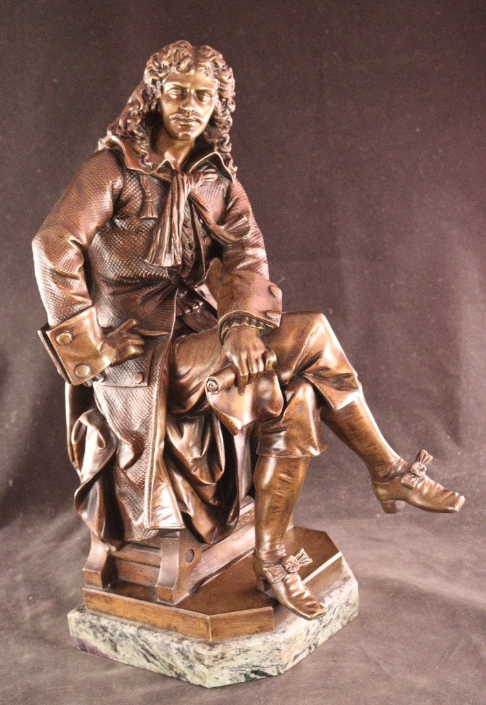 Antiek bronzen beeld Molière, Antiquités & Art, Enlèvement ou Envoi, Statue