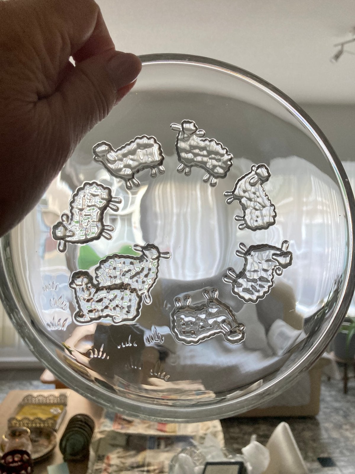 Vintage sieradenschaaltje van kristalhelder glas met schapen, Antiek en Kunst, Ophalen of Verzenden