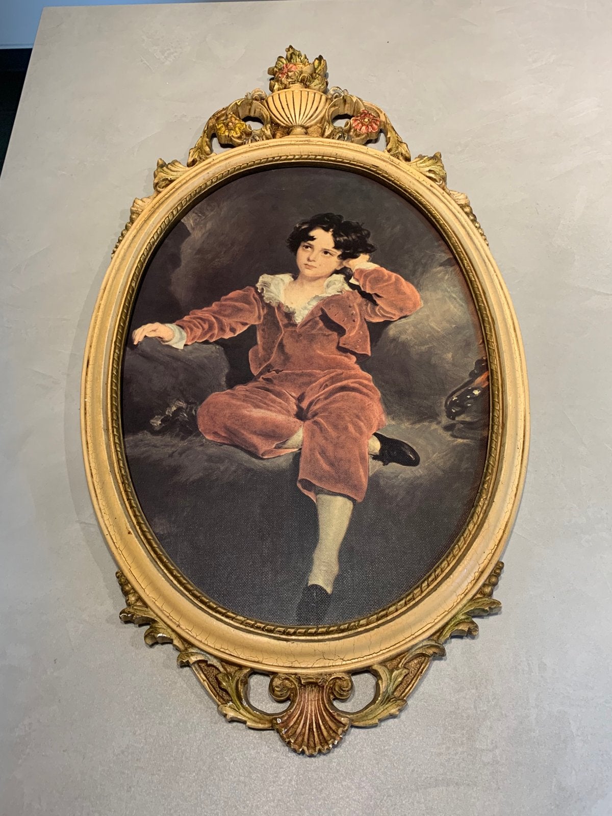 Groot Vintage Schilderij ‘The Red Boy’ in Barok Kader, Ophalen, Vintage