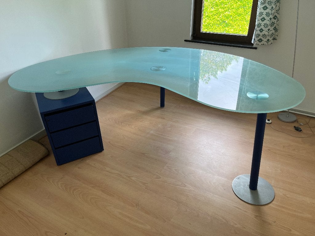 Bureau de direction en verre, Maison & Meubles, Autres marques, Bleu, Enlèvement, Verre