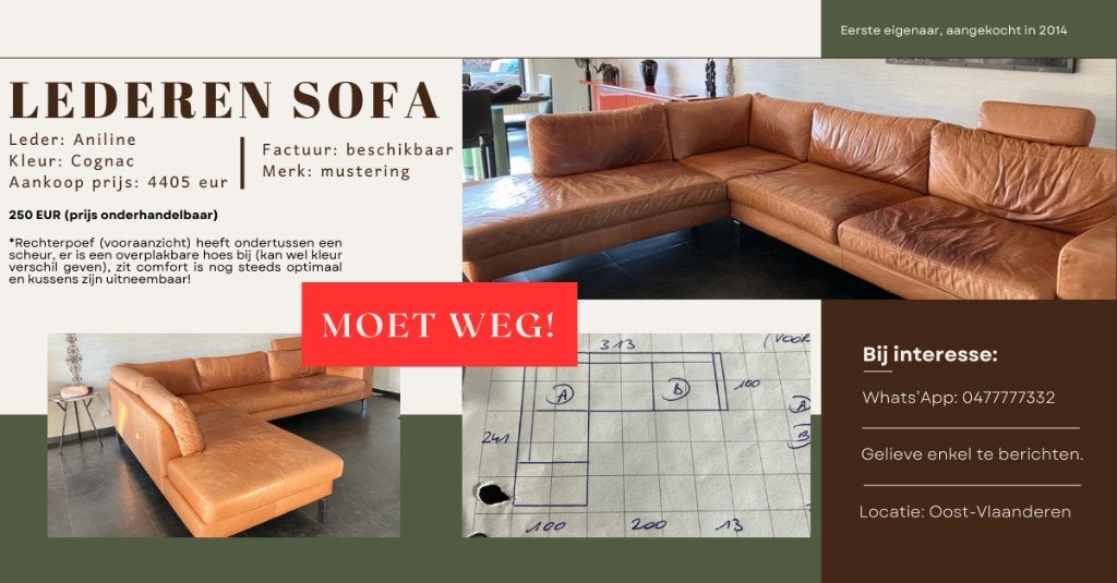 lederen sofa, Ophalen, Gebruikt, Minder dan 75 cm, Hoekbank