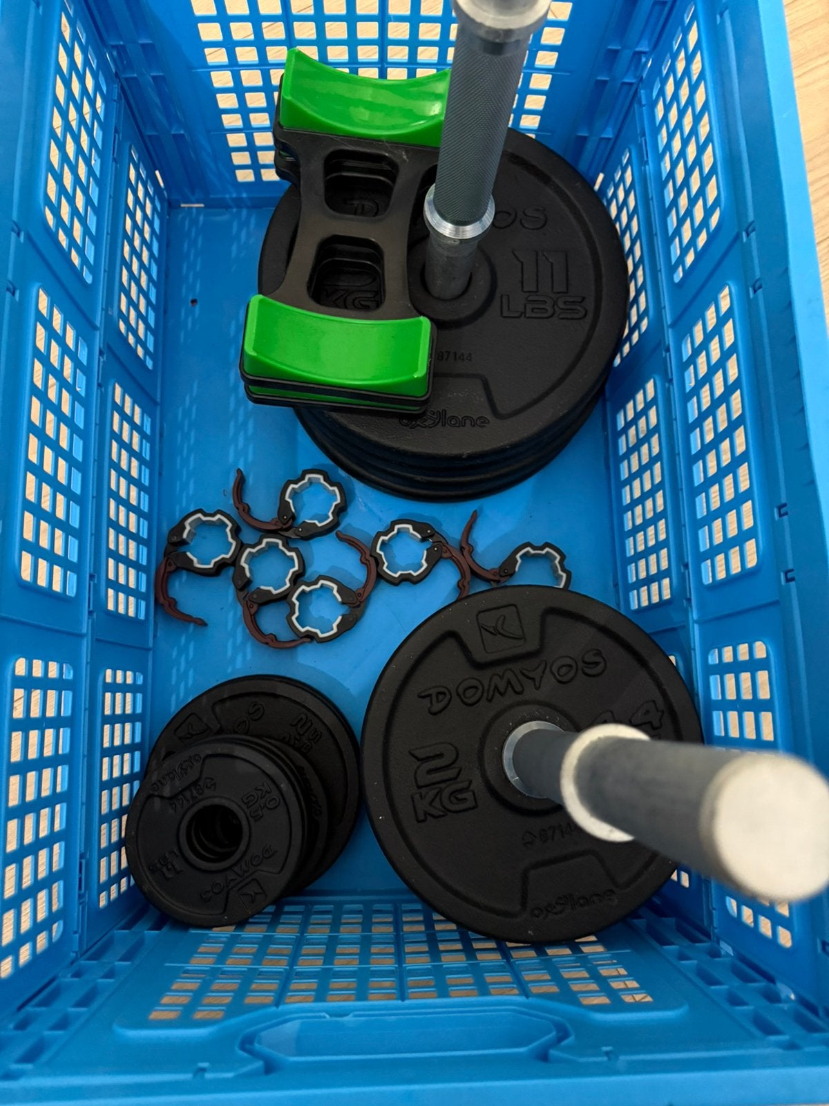 Domyos gewichtsschijven + halters – Decathlon –  40kg, Ophalen, Zo goed als nieuw, Armen, Dumbbell