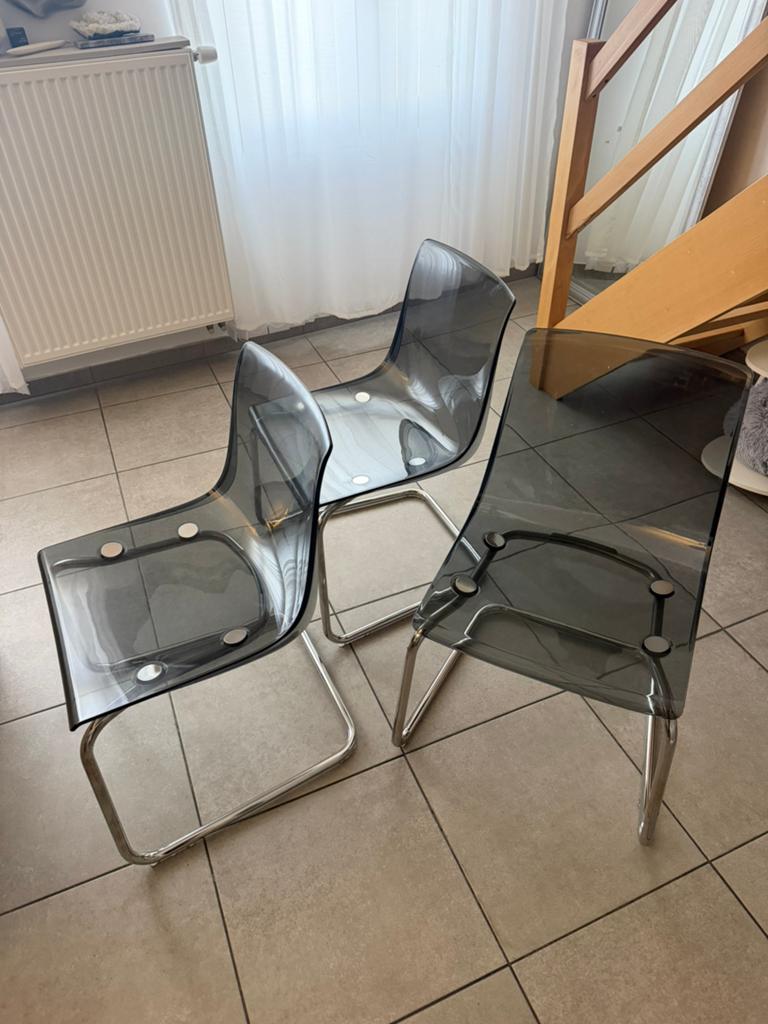 Set van 3 moderne smoke grey design stoelen, Tuin en Terras, Ophalen, Zo goed als nieuw