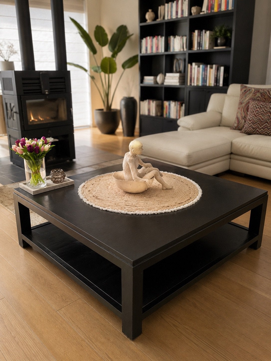 Salon tafel gelakt hout 120 x 120, Ophalen, Zo goed als nieuw
