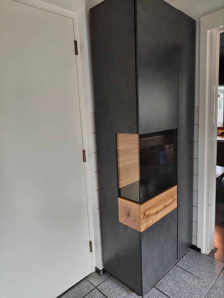 Andrea Antraciet Houten Vitrinekast 80x40x207 cm, 25 à 50 cm, Enlèvement, Utilisé, Avec tablette(s)