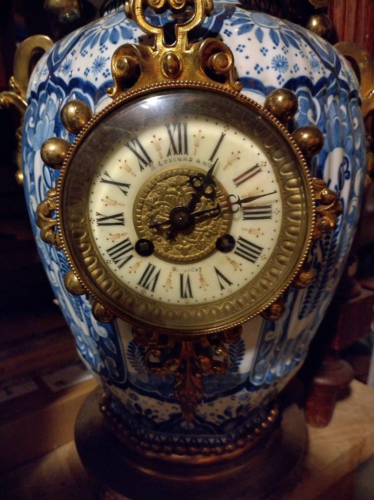 Horloge ancienne avec chandeliers Delft Blue, Enlèvement ou Envoi
