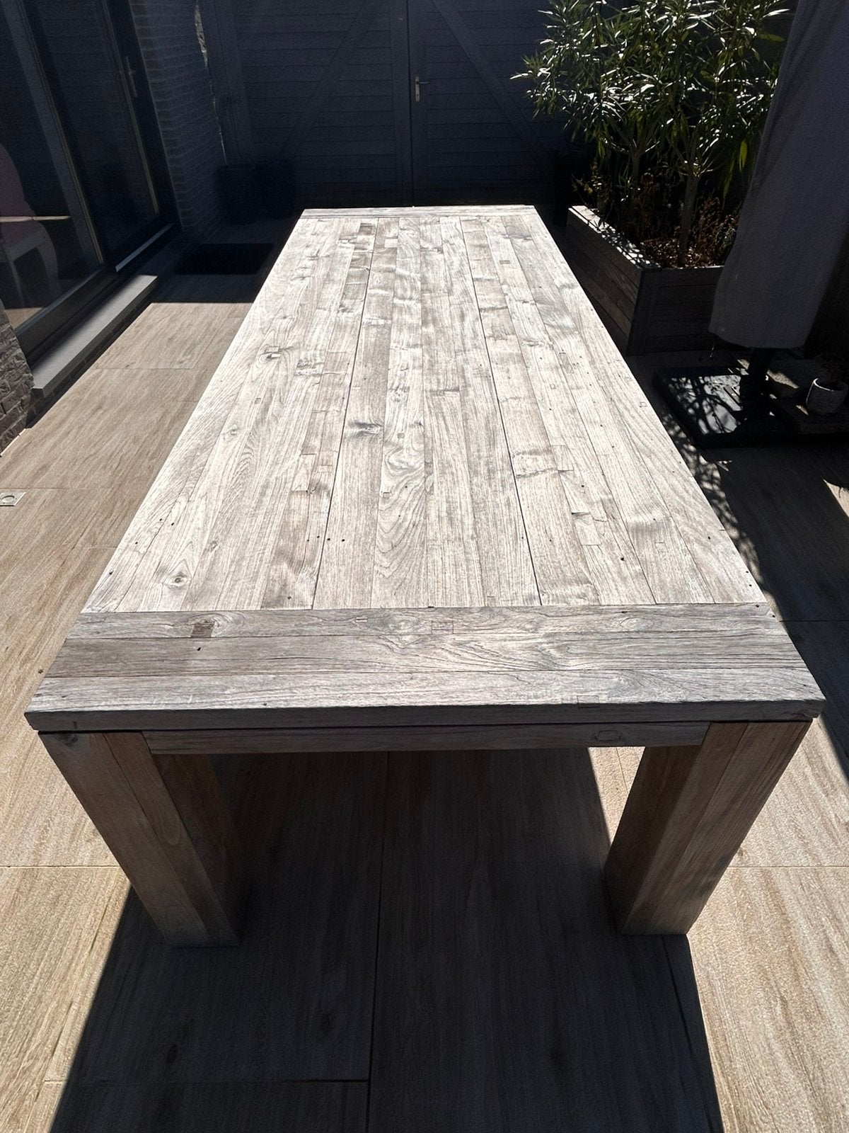 Robuuste teaken tafel 300x110x80, Ophalen, Gebruikt, Teakhout