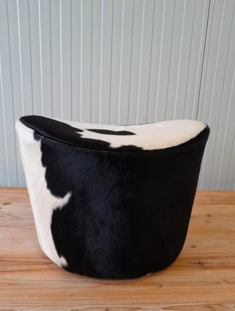 Vintage koeienhuid beklede draaibare poef ikea, Overige materialen, Ophalen of Verzenden, Zo goed als nieuw, 50 tot 75 cm