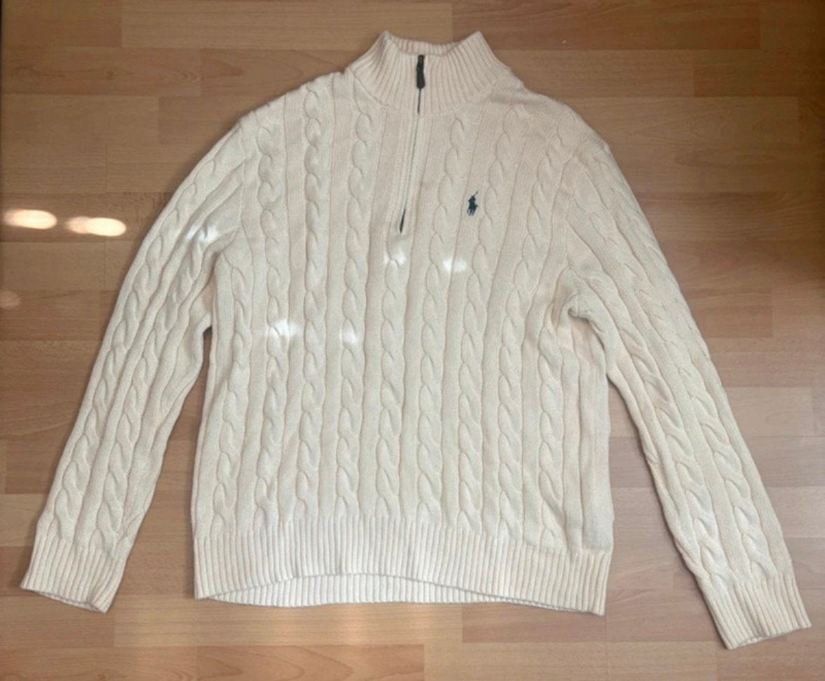 Polo Ralph Lauren Cable-Knit Quarter-Zip Sweater, Ophalen of Verzenden, Zo goed als nieuw, Maat 42/44 (L), Wit