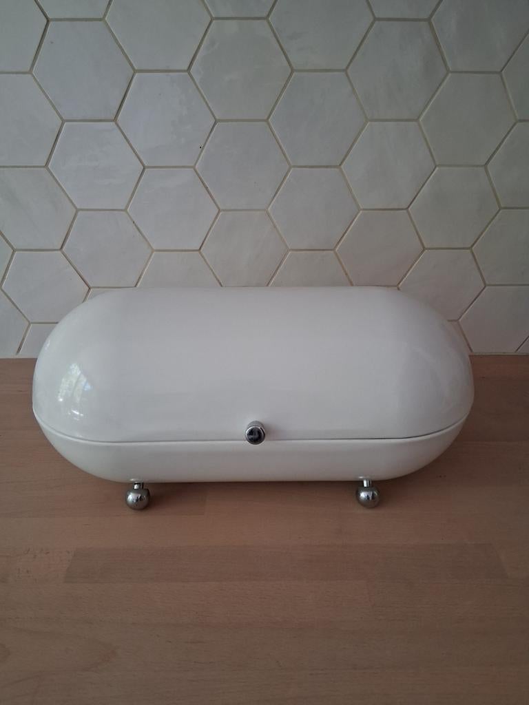 Vintage brooddoos van wit metaal, Huis en Inrichting, Ophalen, Metaal, Wit