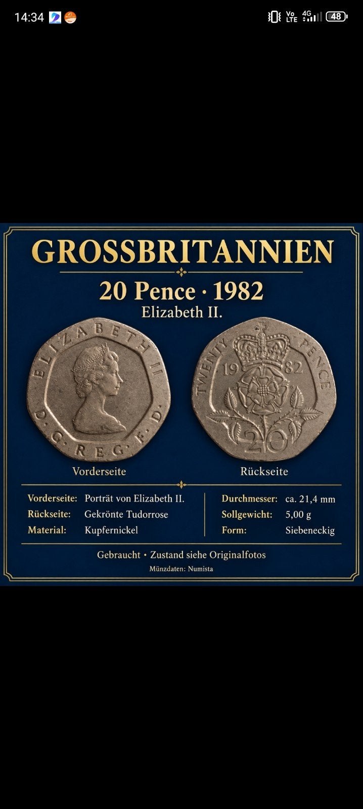 Pièce Elizabeth de 1982, Timbres & Monnaies, Enlèvement ou Envoi