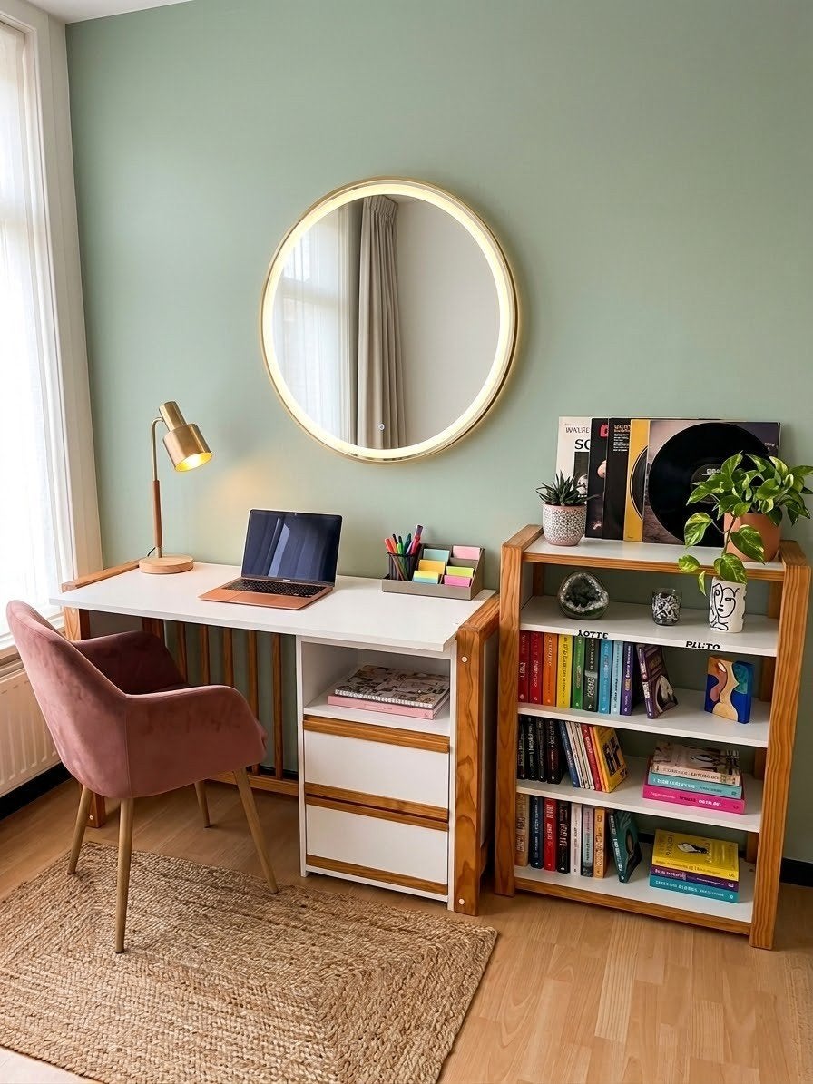 Bureau met ladenblok en bijpassend boekenrekje (goede staat), Huis en Inrichting, Ophalen, Met lades, Gebruikt, Wit