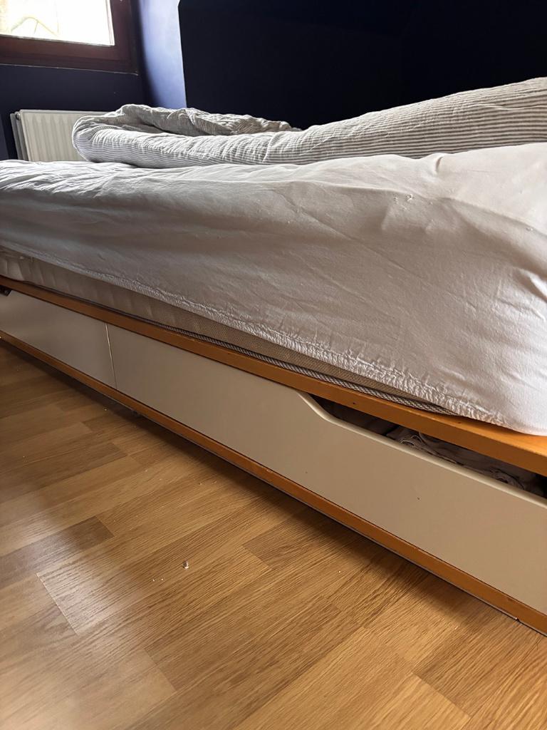 IKEA Mandal bed 160x200 + hoofdeinde - goede staat, Huis en Inrichting, Ophalen, Gebruikt, Wit, Tweepersoons