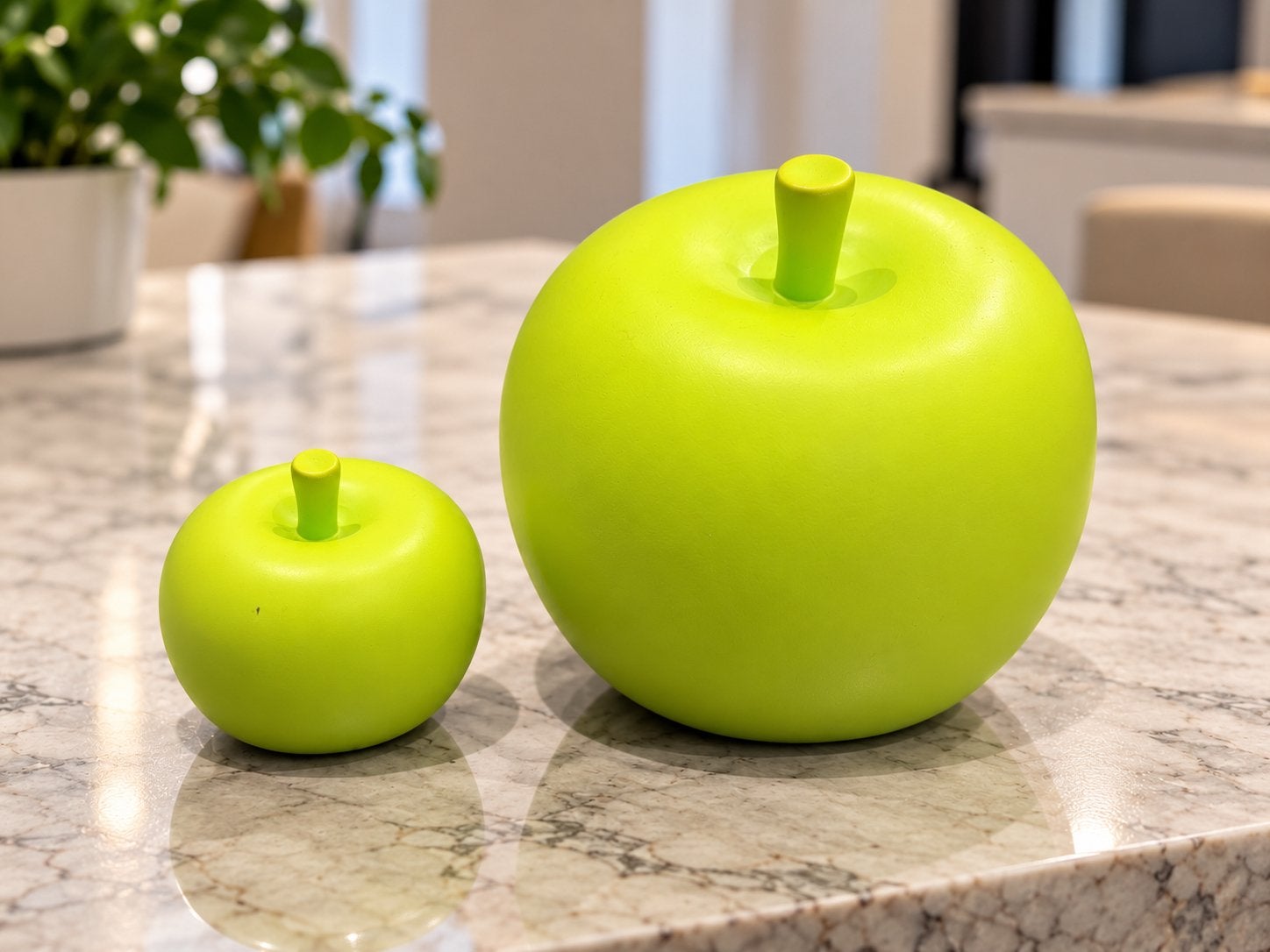 Lot de 2 pommes décoratives design – Vert anis, Vert, Enlèvement, Pierre/céramique, Moderne