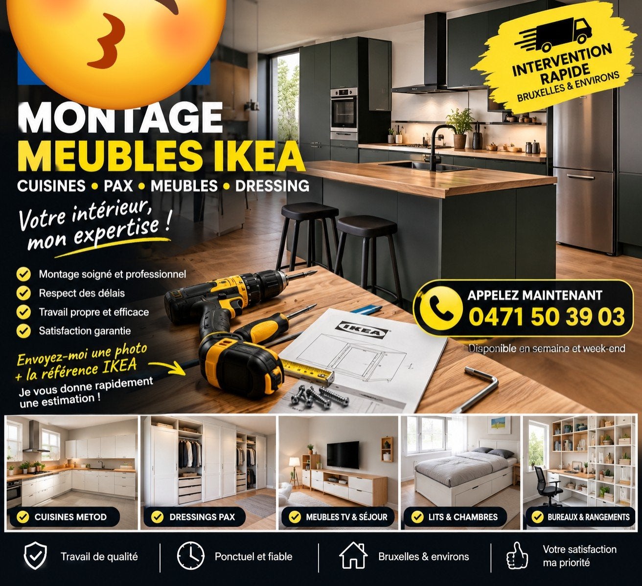 MONTAGE IKEA À BRUXELLES – CUISINES METOD, PAX & MEUBLES, Service 24h/24