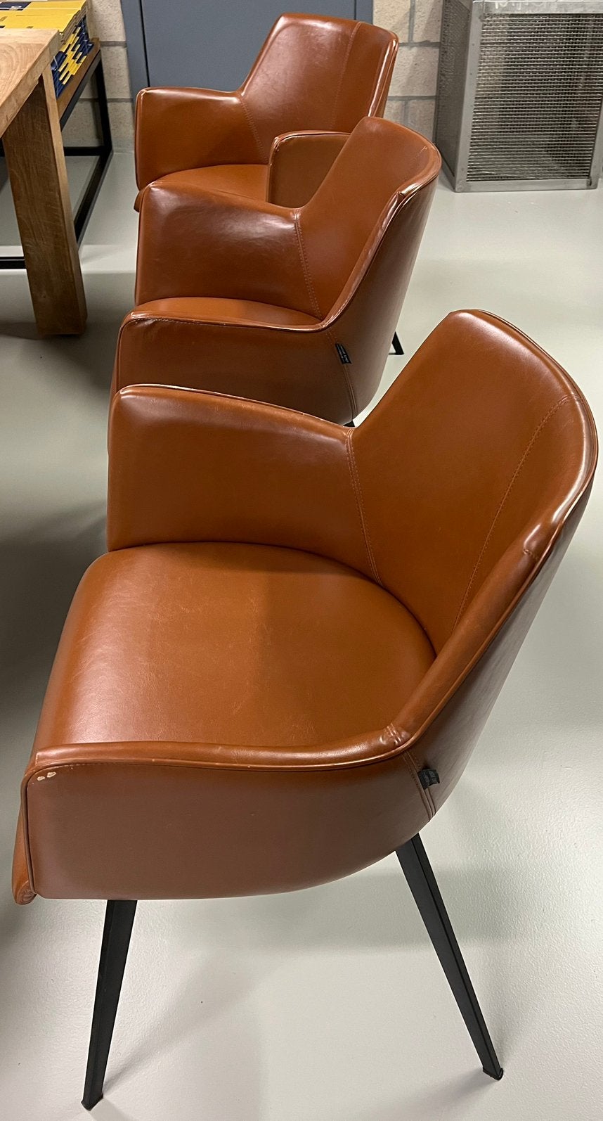 Eetkamerstoele cognac zes stuks, Ophalen, Gebruikt, Bruin, Leer