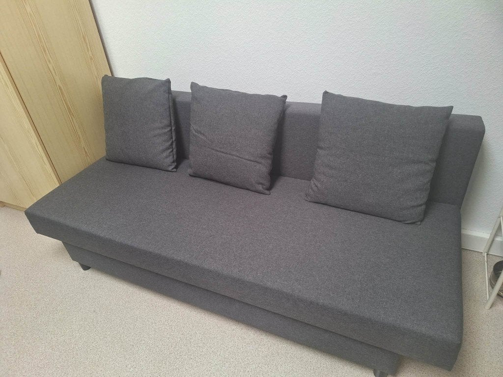Grijs zetelbed, Trois personnes, 125 à 150 cm, Bois, Comme neuf