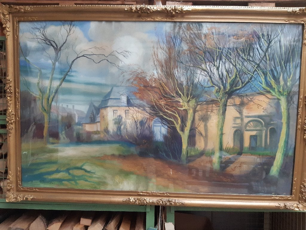 schilderij aquarel Edmond Decrom, Antiek en Kunst, Ophalen, Landschap, Aquarel, Gesigneerd