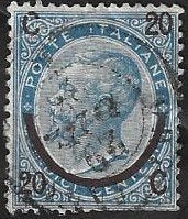 1 Postzegel Italië 1865 Koning Victor Emanuel II, Postzegels en Munten, Postzegels | Europa | Italië, Ophalen of Verzenden, Gestempeld