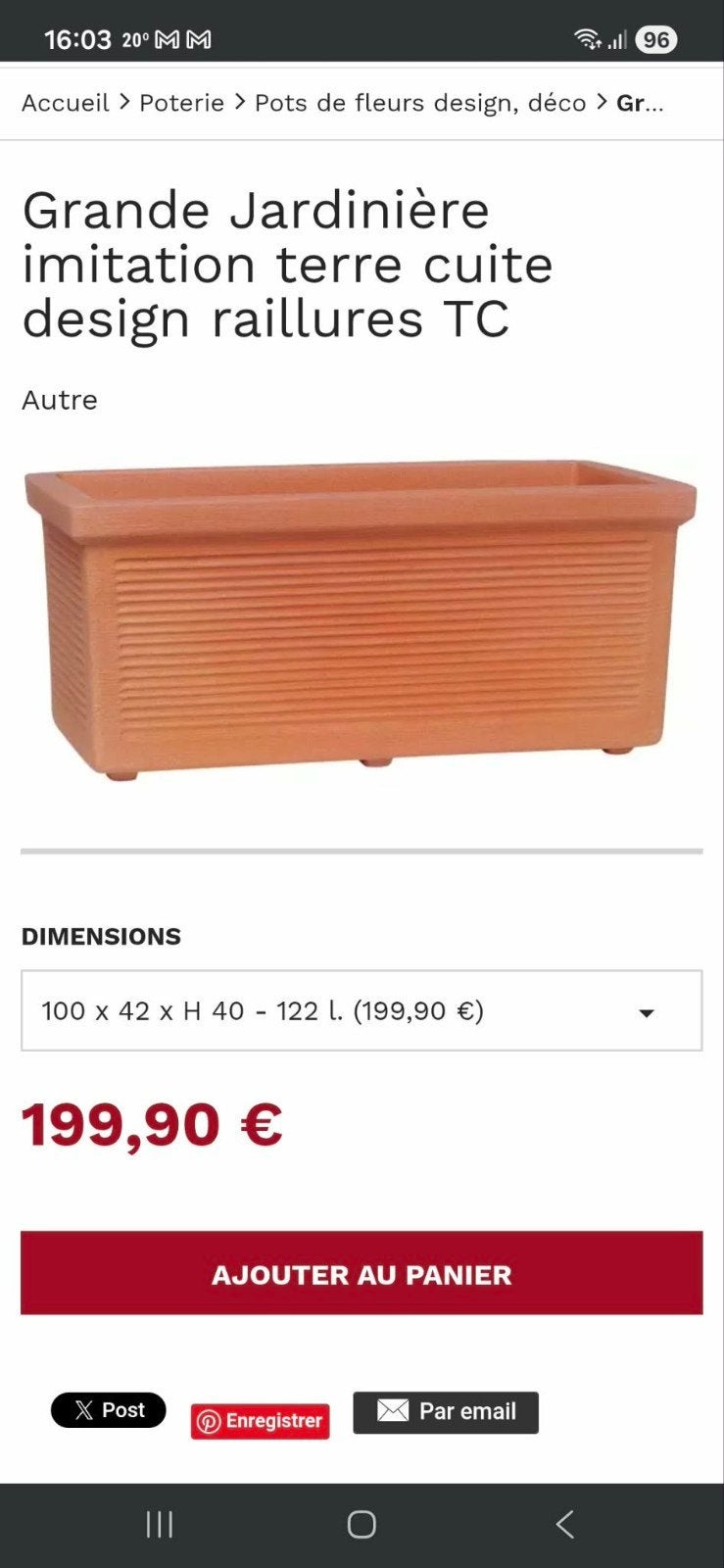 Grande jardinière terre cuite, Jardin & Terrasse, Enlèvement