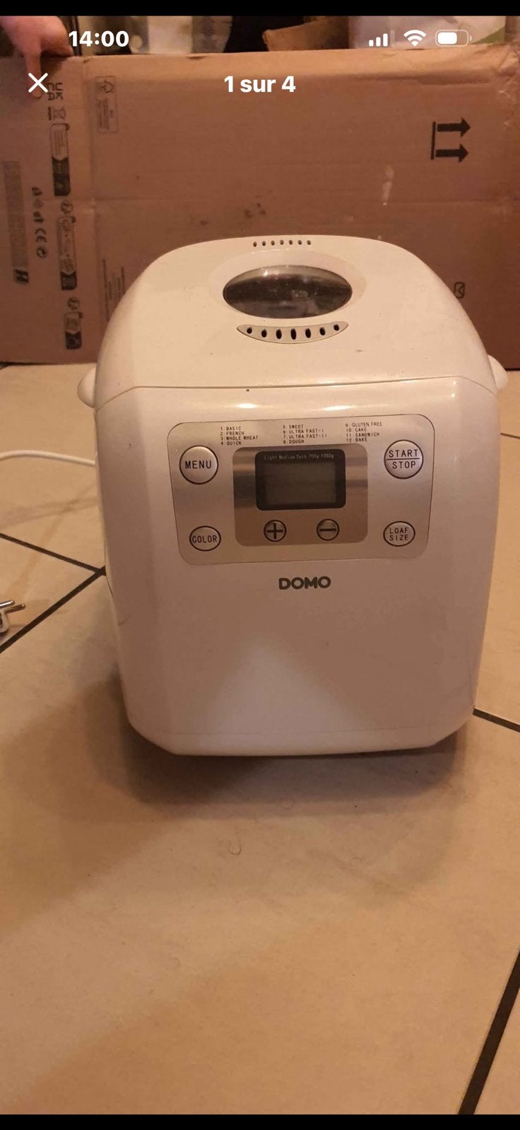Machine a pain domo, Plus de 10 programmes, 800 à 1200 grammes de pâte, Enlèvement, Utilisé