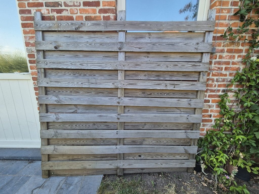 3 hele en 1 halve houten tuinscherm 180x180 cm + 3 palen, Jardin & Terrasse, Écrans de jardin, Enlèvement