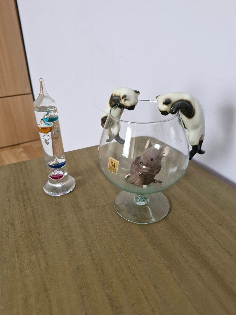 Vintage Deco glas Cognac Cat/Mouse Beswick/Thermo Galileo, Ophalen