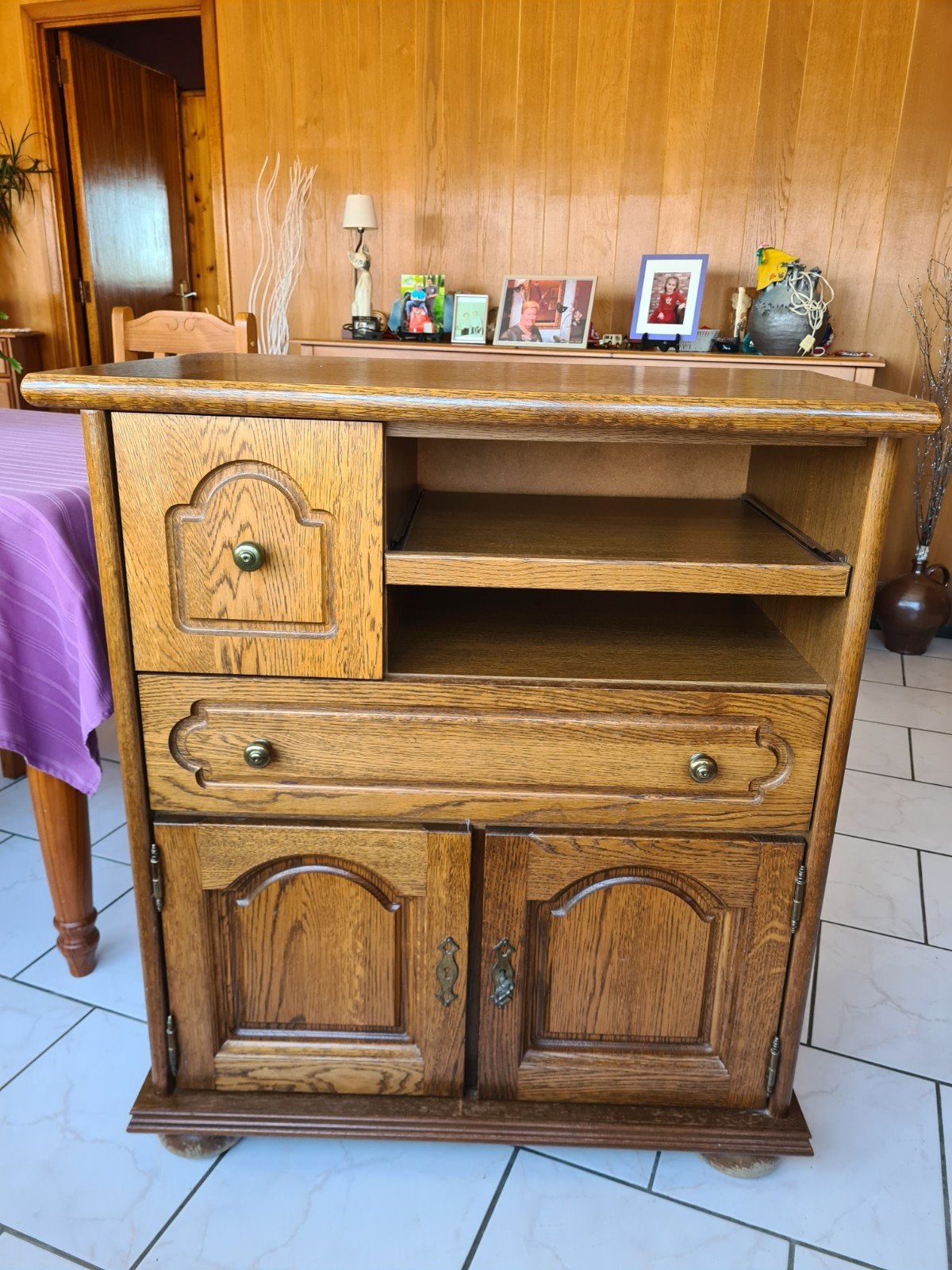 table tv en chêne massif + gegonne en chêne massif, Enlèvement, Utilisé, Ancien