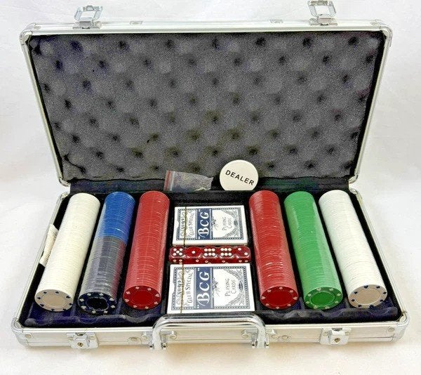 Aluminium pokerset koffer met 300 chips kaarten poker, Vijf spelers of meer, Verzenden, Zo goed als nieuw, Overig
