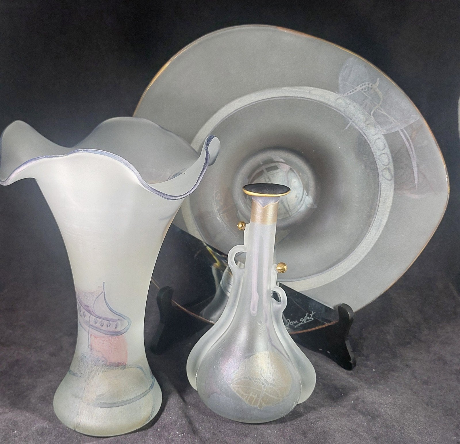 3x Unieke Glaskunst Set - Gesigneerd "Ion Art" (Tămâian), Antiek en Kunst, Ophalen of Verzenden