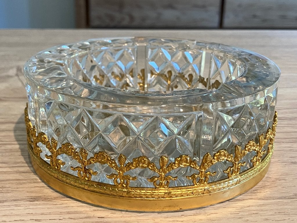 Prachtige Antieke Kristallen Asbak met Vergulden ring !, Antiek en Kunst, Ophalen of Verzenden