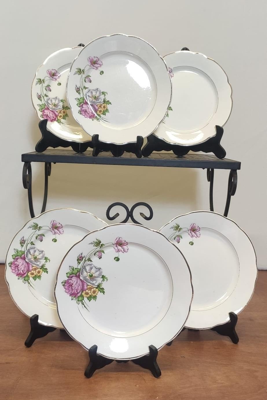 set de 6 grandes assiettes Digoin- Sarreguemines, Anémones, Antiquités & Art, Enlèvement ou Envoi