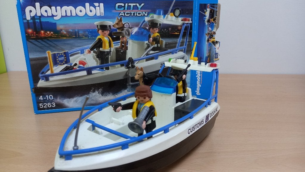 Playmobil: 5263: Douane boot en hond., Gebruikt, Complete set, Ophalen of Verzenden, City action