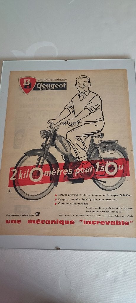 oude reklame Cyclomoteur Peugeot, met glaskader, Envoi, Utilisé, Autres types