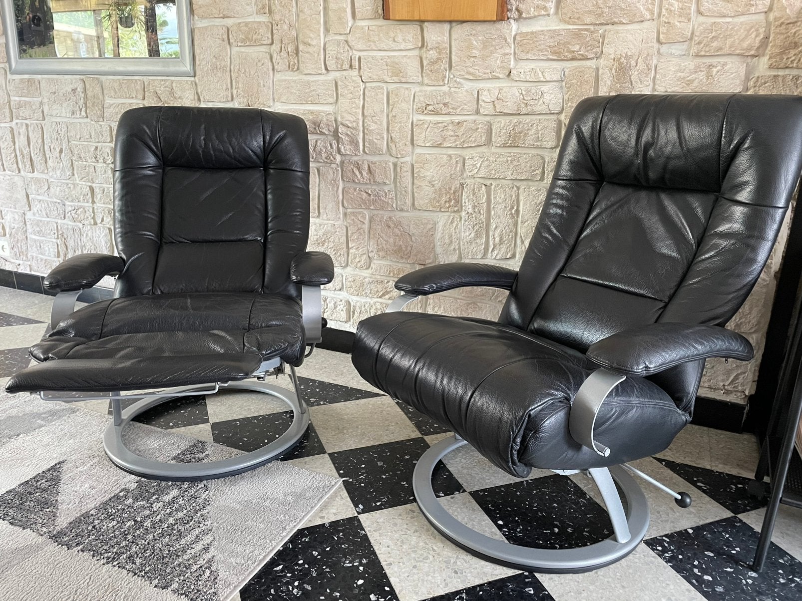 Fauteuils inclinables pivotants en cuir, Maison & Meubles, Enlèvement, Utilisé, Cuir, Modern