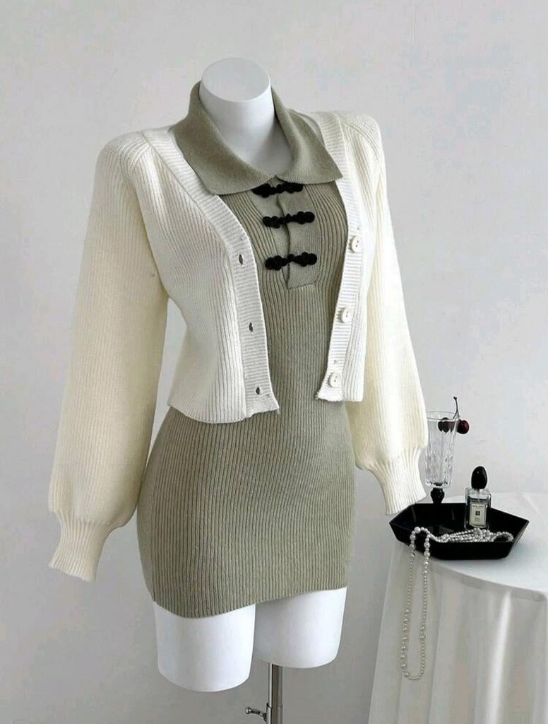 Robe courte côtelé chaud , style chinois, Neuf, Coquette, Taille 36 (S), Vert