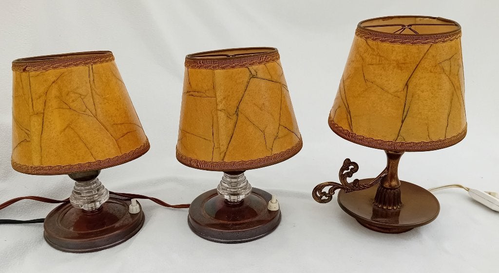 3 retro staanlampjes met lampenkappen, Metaal, Gebruikt, Rond, Ophalen of Verzenden