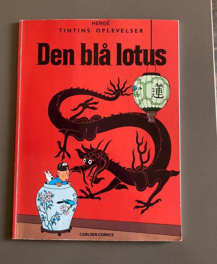 Kuifje boek, de blauwe lotus - Deense uitgave, Envoi, Comme neuf