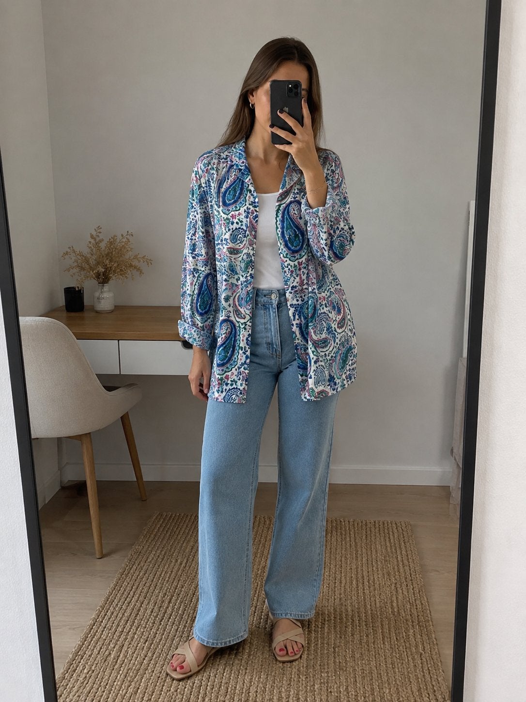 Chemise femme motif paisley bleu & rose, Verzenden, Zo goed als nieuw, Blauw