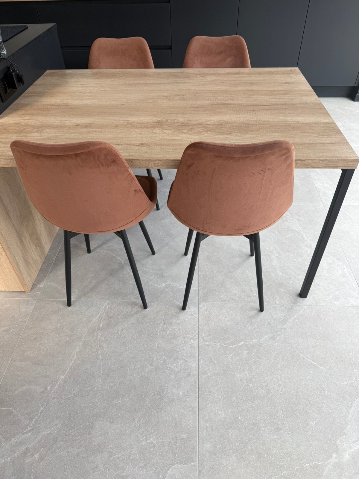 Vier bruine velvet stoelen, Huis en Inrichting, Ophalen, Gebruikt