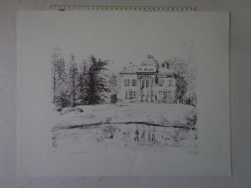 fraaie litho van André Roelant Kasteel Walburg Sint-Niklaas, Antiquités & Art, Art | Lithographies & Sérigraphies, Enlèvement ou Envoi
