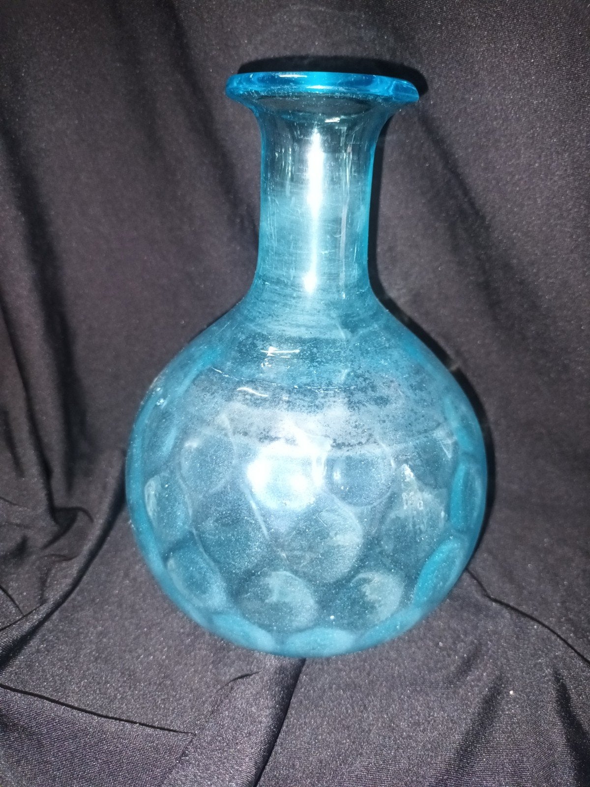Vintage mid-century blauw glazen vaas / karaf – 17 cm, Ophalen of Verzenden
