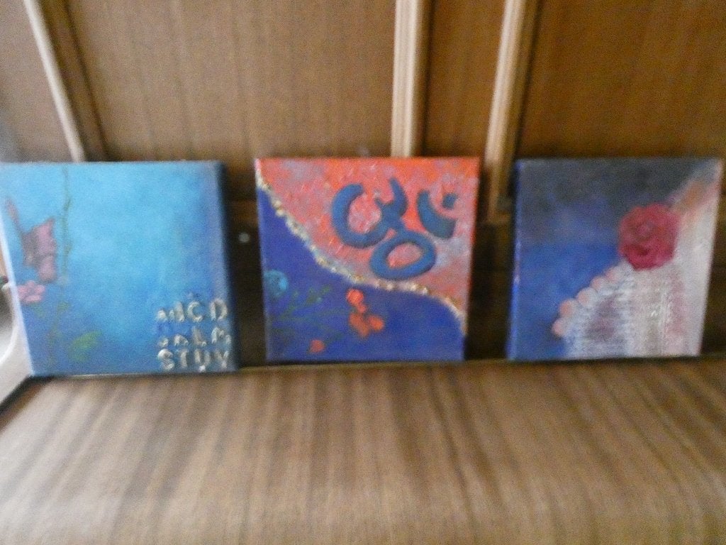 Set van 3 Spirituele Schilderijtjes op Doek - Kunst, Ophalen, Acrylverf, Overige onderwerpen, Doek
