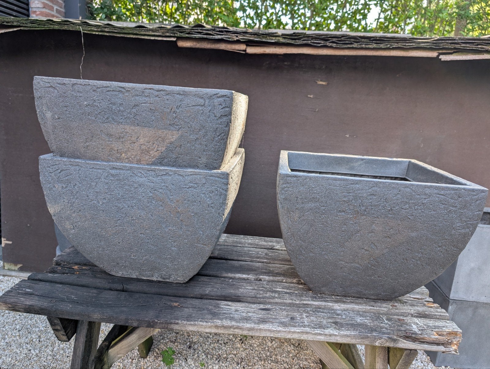 3 jardinières en plastique aspect béton, Enlèvement, Carré, Synthétique