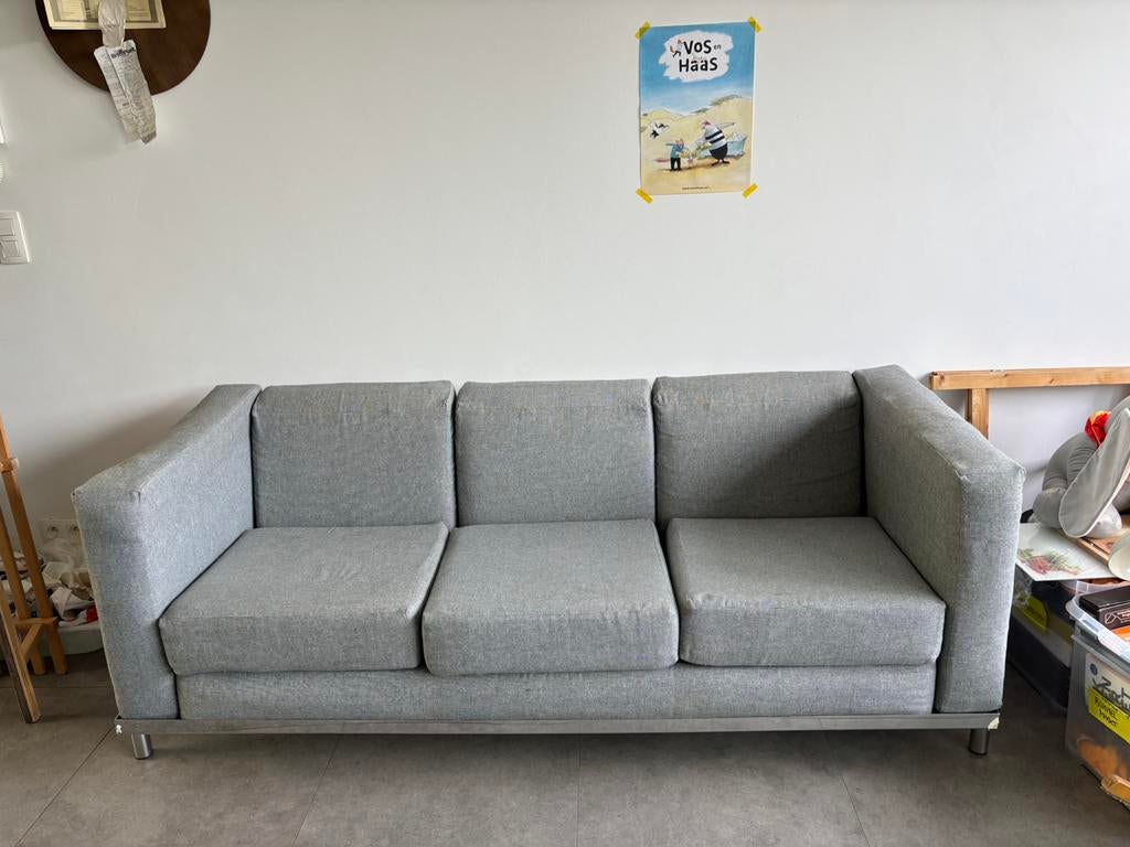Design zetel met stoffen kussens, Ophalen, Gebruikt, Driepersoons, 75 tot 100 cm