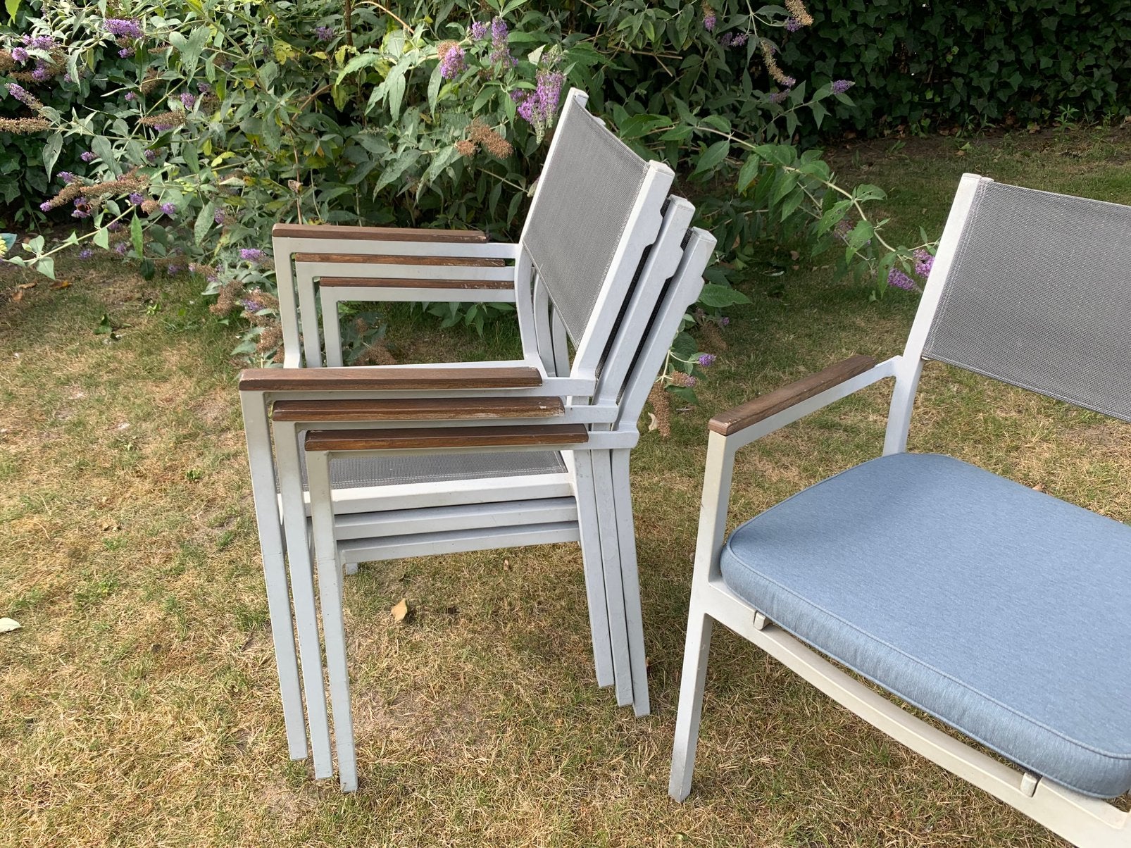 Tuinstoelen 4 stuks, Tuin en Terras, Ophalen, Zo goed als nieuw, Aluminium, Stapelbaar