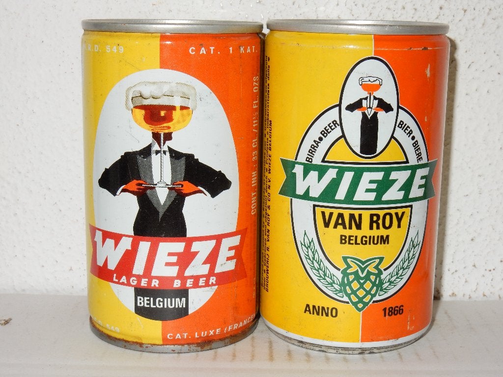 2 WIEZE VAN ROY Bierblikje (leeg) 50 jaar oud, Ophalen of Verzenden
