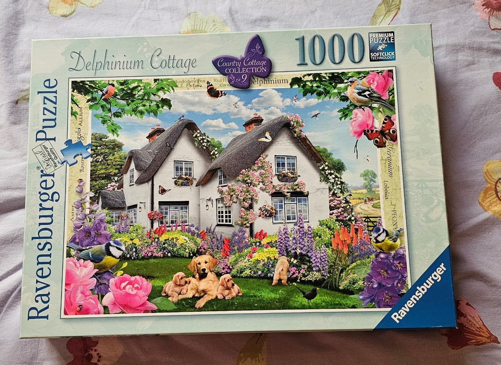 Puzzle Ravensburge 1000 pièces Delphynium Cottage, Hobby & Loisirs créatifs, Enlèvement ou Envoi, 500 à 1500 pièces, Comme neuf