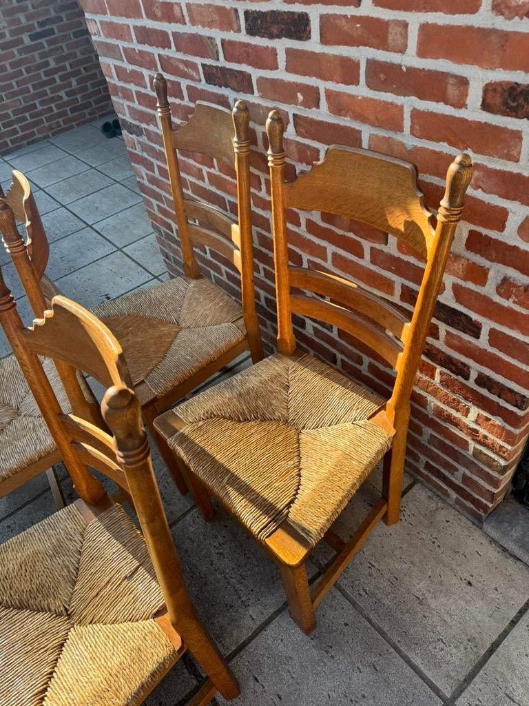 Lot van 8 stoelen eik met riet, Huis en Inrichting, Stoelen, Ophalen, Gebruikt, Vijf, Zes of meer stoelen
