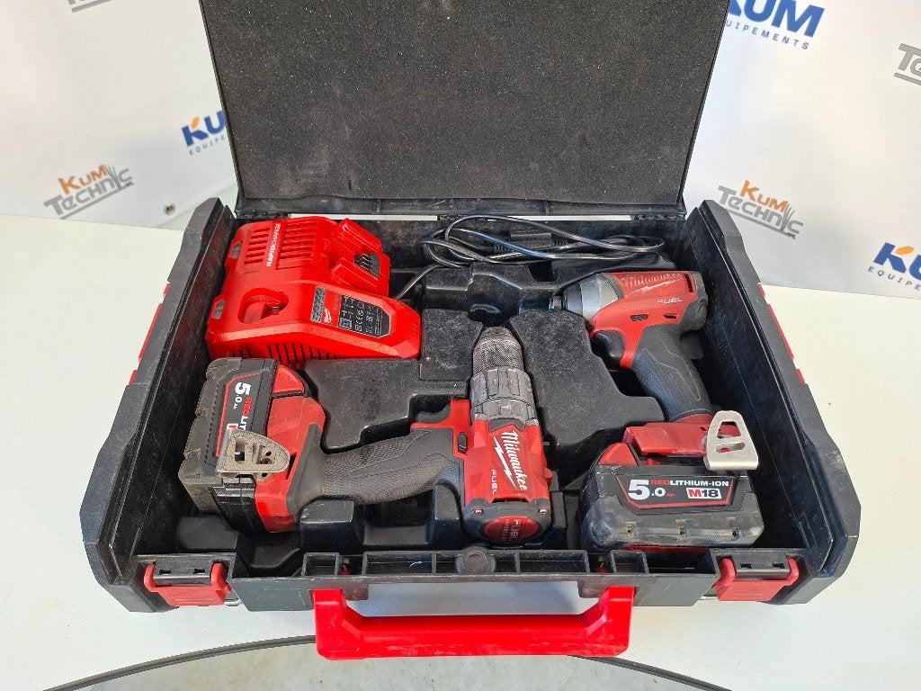Kit Milwaukee M18 Fuel FPD2 + FID complet batteries chargeur, Enlèvement, Utilisé